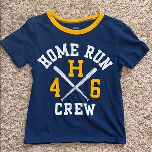 5t boys short sleeve shirt. Baby with yellow trim. “Home run crew” across front.